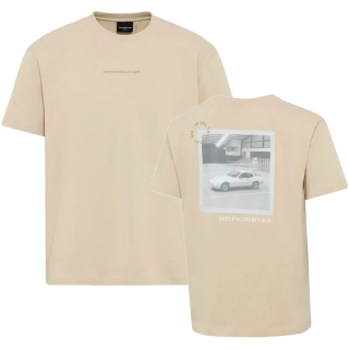 PORSCHE Tennis Heritage 2026 T-Shirt Tričko bavlněné s pogumovaným potiskem sportovní volnočasové v béžové