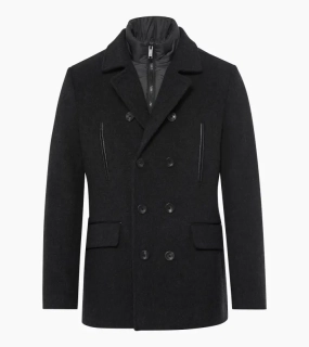PORSCHE DESIGN Hybrid Peacoat Kabát dvouřadý krátký s žakárovou podšívkou černá