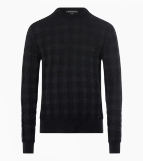 PORSCHE DESIGN Sweater Svetr s výstřihem ke krku z merina a žakárovým vzorem černá