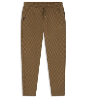 PORSCHE DESIGN Tracksuit Bottoms with Pascha Pattern Porsche x BOSS Kalhoty volnočasové sportovní se žakárovým vzorem šachovnice v hnědé camelce