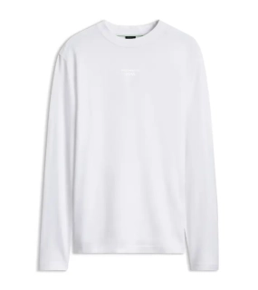 PORSCHE DESIGN Long-sleeved T-shirt with gloss logo Porsche x BOSS Tričko s dlouhým rukávem sportovně laděné s výstřihem ke krku bílé s grafikou