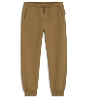 PORSCHE DESIGN Stretch-Jersey Tracksuit Bottoms with logo Porsche x BOSS Kalhoty volnočasové sportovní mírně strečové s náplety v hnědé camelce