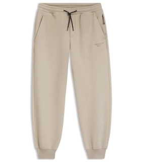 PORSCHE DESIGN Stretch-Jersey Tracksuit Bottoms with logo Porsche x BOSS Kalhoty volnočasové sportovní mírně strečové s náplety v béžové