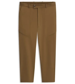 PORSCHE DESIGN Regular-fit Trousers in stretch fabric Porsche x BOSS Kalhoty neformální i volnočasové s reliéfním logem mírně strečové hnědé camelka