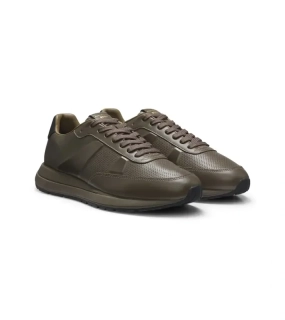 PORSCHE DESIGN Leather Sneaker with perforated details Porsche x BOSS Obuv volnočasová neformální kožená s logem hnědá camelka